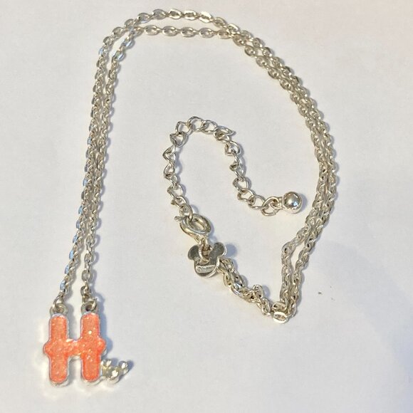 Vintage Disney Mickey Mouse Ears Necklace Initial Letter "H" 17-19" Pink Enamel - Picture 9 of 10